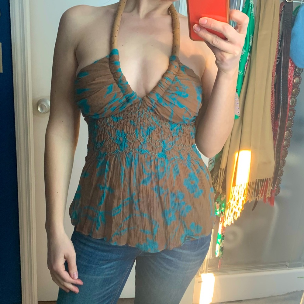 Brown and Blue Halter Top